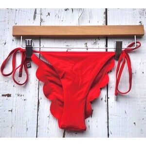 Seafolly Red Brazilian Side Tie Scallop Petal Hipster Swim Bottom Sz 8 /US 4